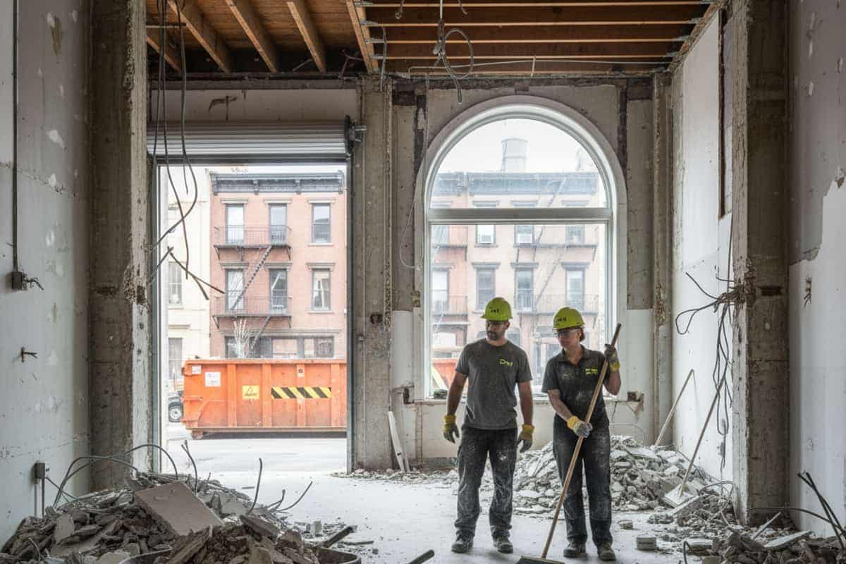 Demolished interior space, cleared and ready for reconstruction after a violation was resolved.
